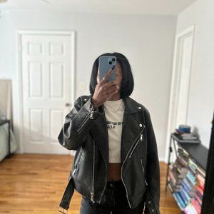 Distressed Faux Leather Biker Jacket